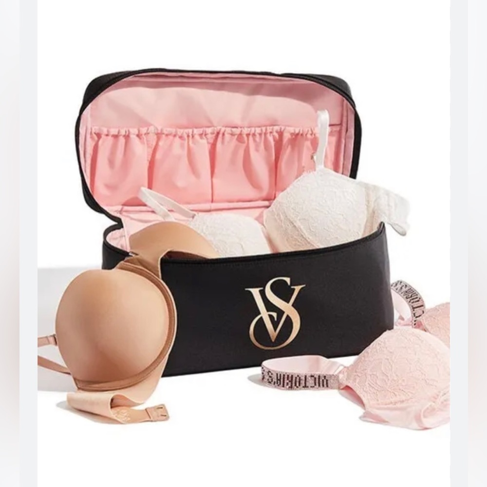 Victoria Secret Black Panty & Bra Satin Travel Case Bag